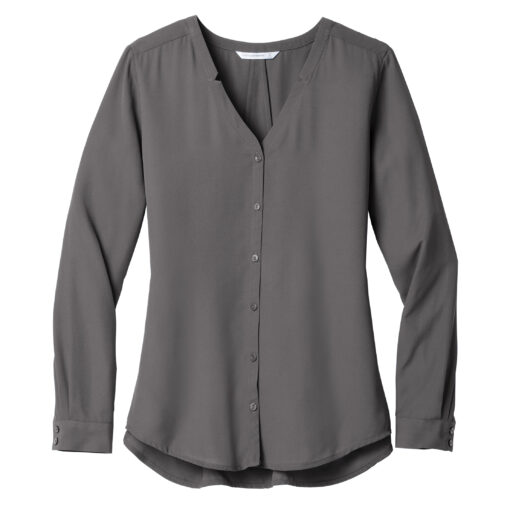 Ladies Long Sleeve Button-Front Blouse - Image 2
