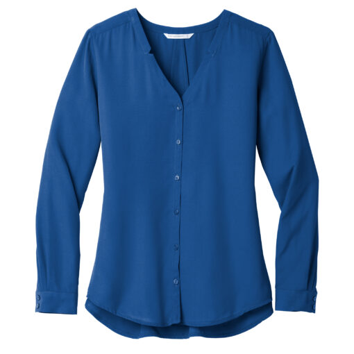 Ladies Long Sleeve Button-Front Blouse